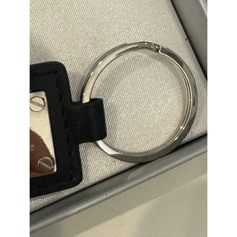 ROG Black Leather Silver Metal Plaque Keychain Keyring R.O.G. Swivel Clasp Clip